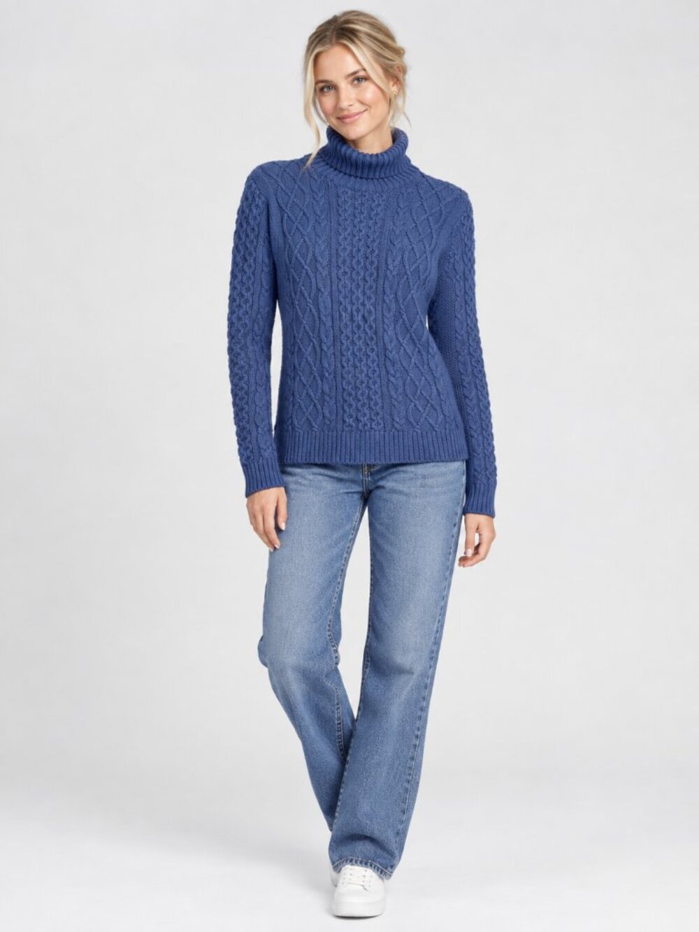 2/$30 Lands' End Braided Cable-Knit Turtleneck Sweater Navy Medium #A4820